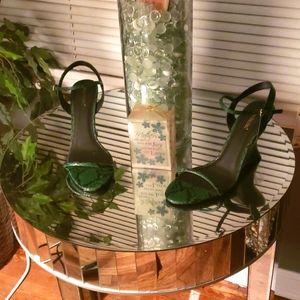 Hunter green snake skin sling backs